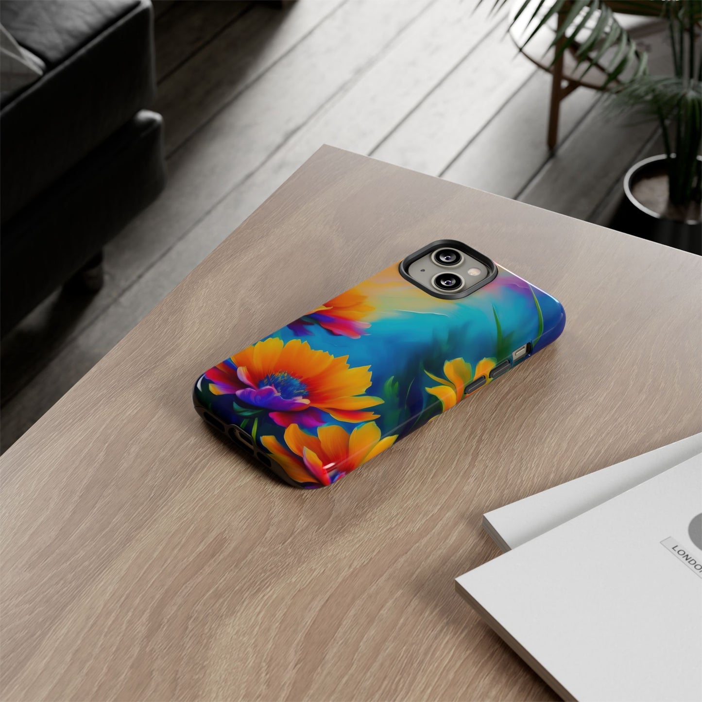 Floral Burst Tough Phone Case — Vibrant Watercolor Flowers Protective Cover