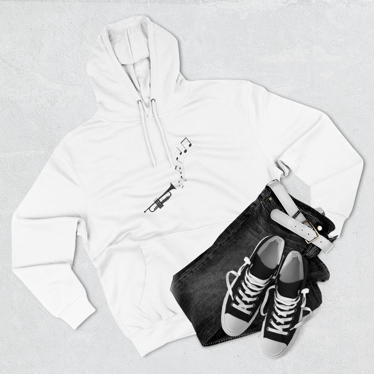 Trumpet Music Notes Hoodie — Minimalist Jazz Instrument Pullover
