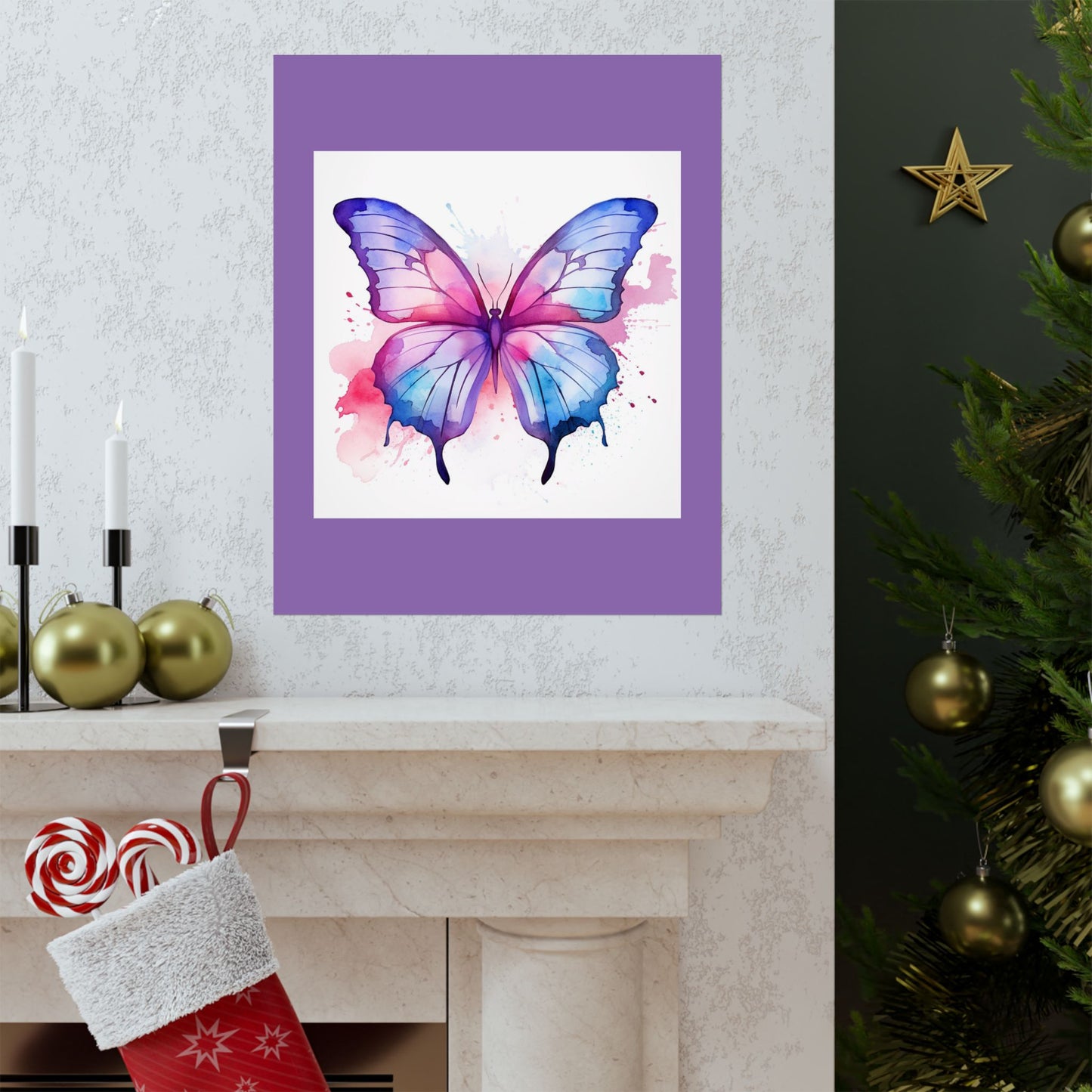 Butterfly Watercolor Matte Poster — Purple Vertical Art Print