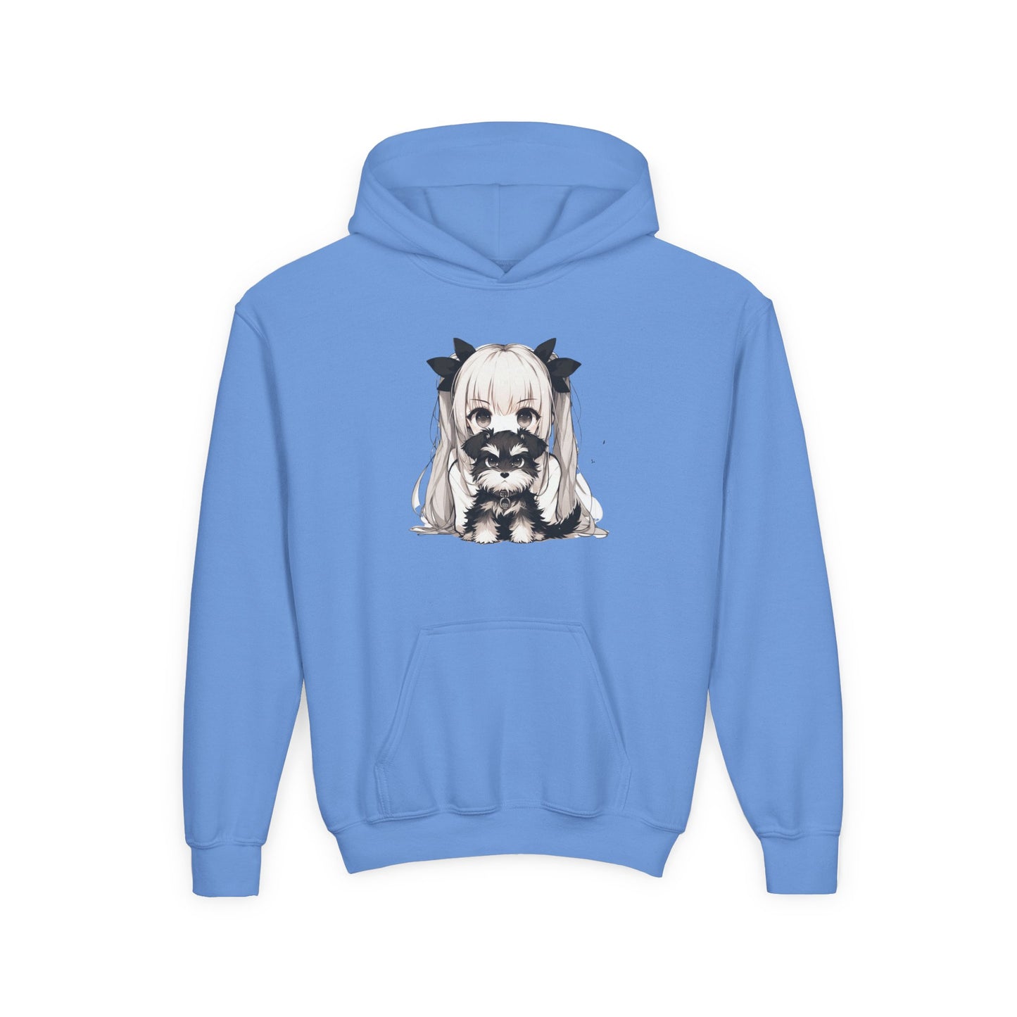 Cute Anime Girl & Puppy Youth Hoodie — Kawaii Kids Pullover for Anime Fans