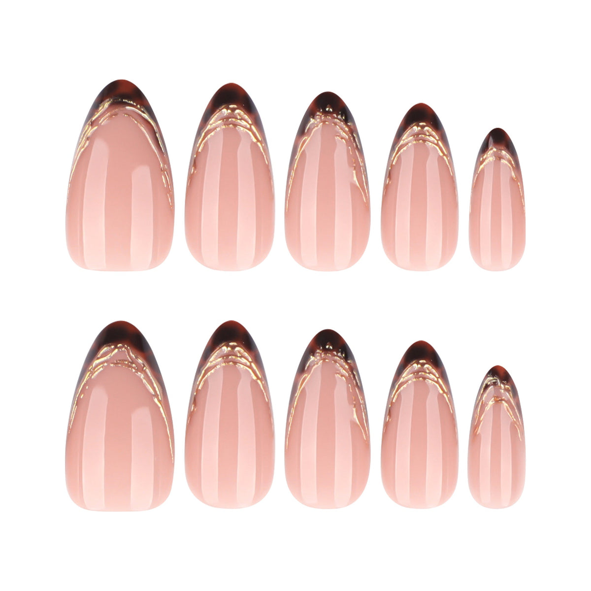 Nude Tortoiseshell French Tips with Gold Detail – Image 5