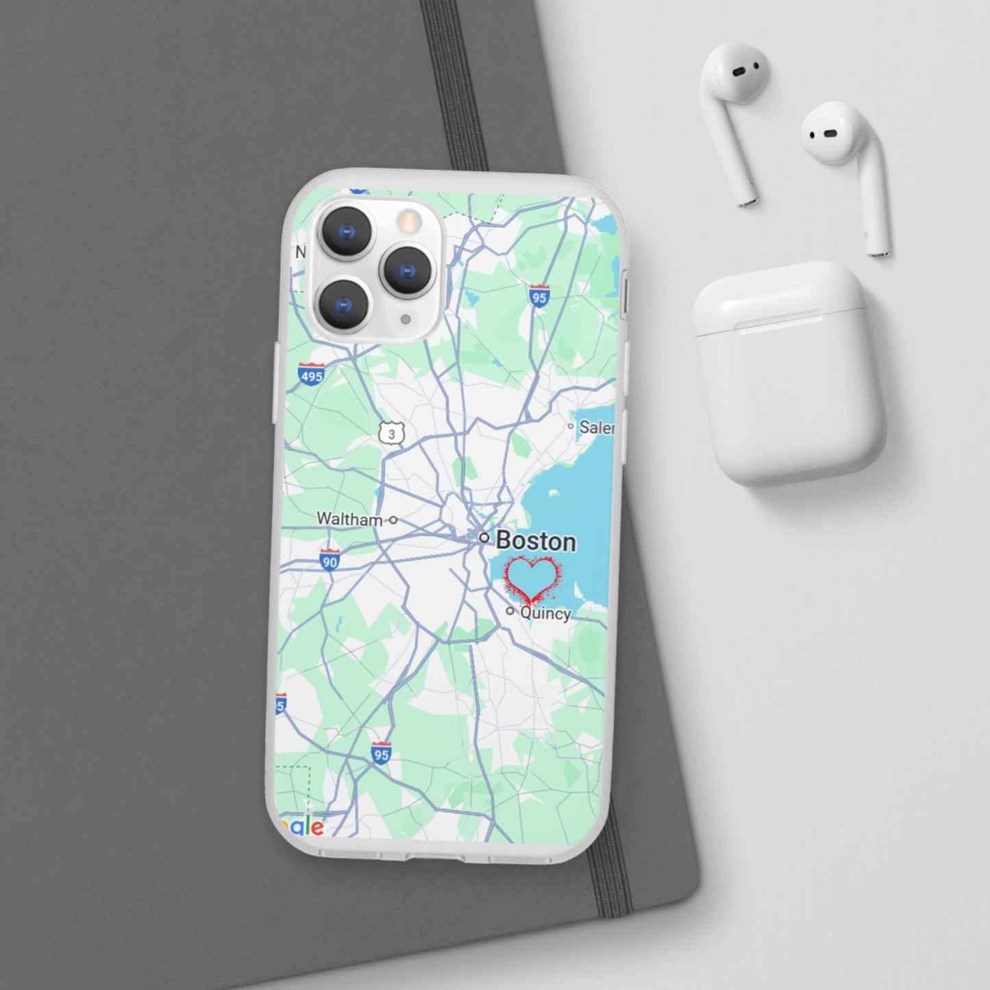 Boston Map Flexi Case for iPhone, Custom Location Phone Case, Unique Gift, Boston Heart Design, Travel Lover Accessory