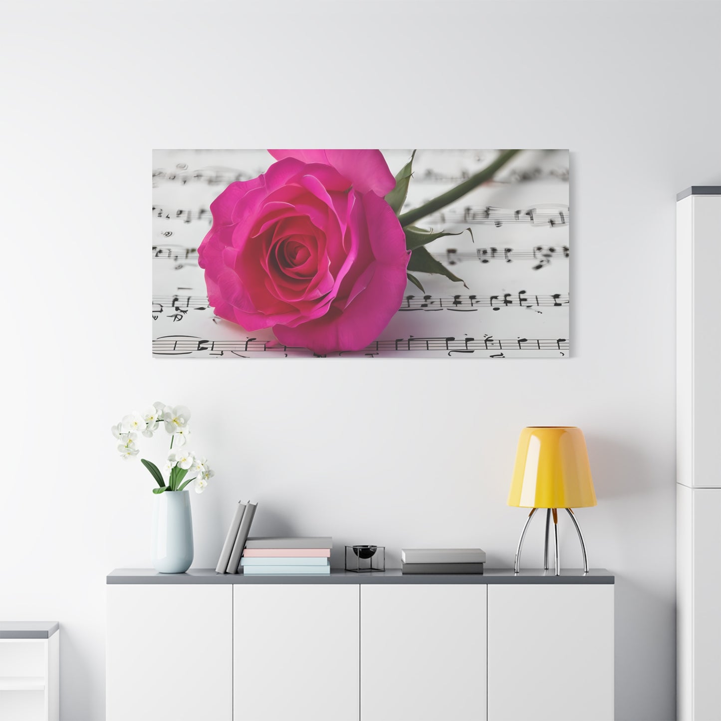 Stretched Canvas Art Print, Classic Rose on Sheet Music, Floral Wall Decor, Home Decoration, Gift for Music Lovers