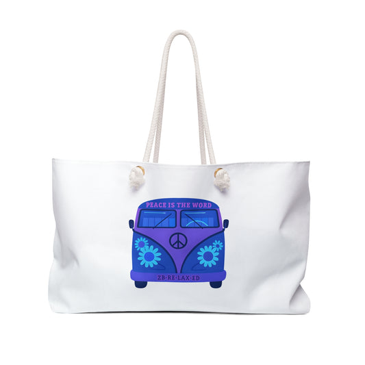 Peace Is the Word Weekender Bag, Retro Tote, Vacation Carryall, Stylish Travel Bag, Beach Resort Essential, Gift for Wanderlust