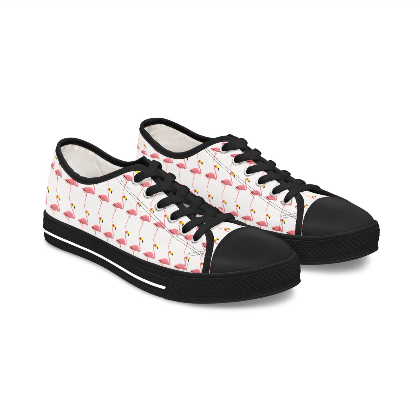 Low Top Sneakers — Pink Flamingo Pattern Casual Canvas Shoes