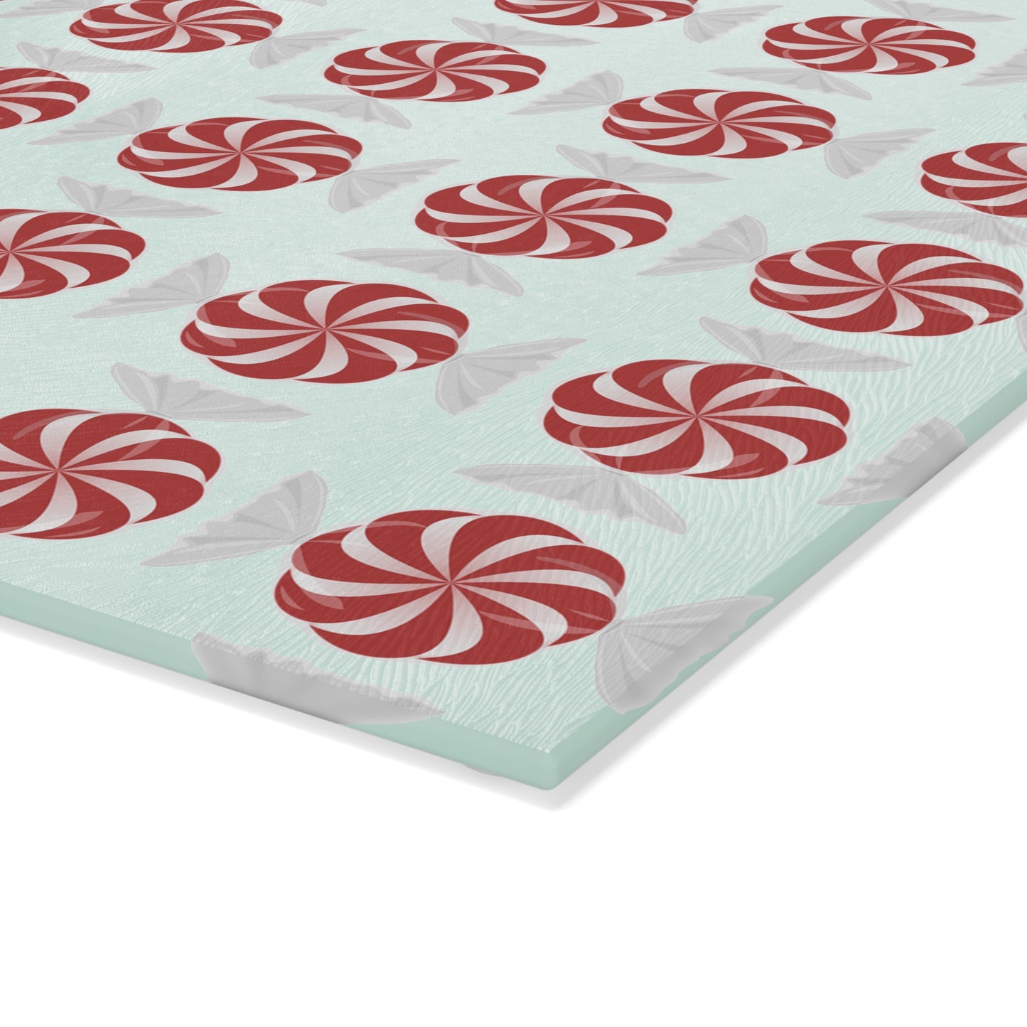 Peppermint Pattern Glass Cutting Board — Festive Candy Kitchen Board