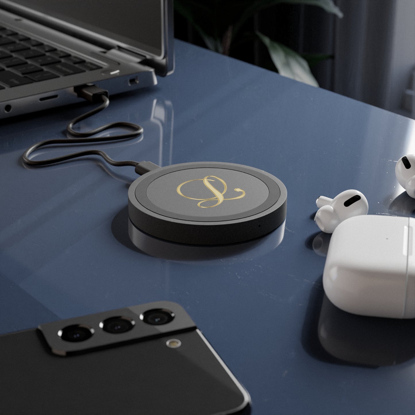 Monogram L Gold Wireless Charging Pad — Personalized Initial Phone Charger