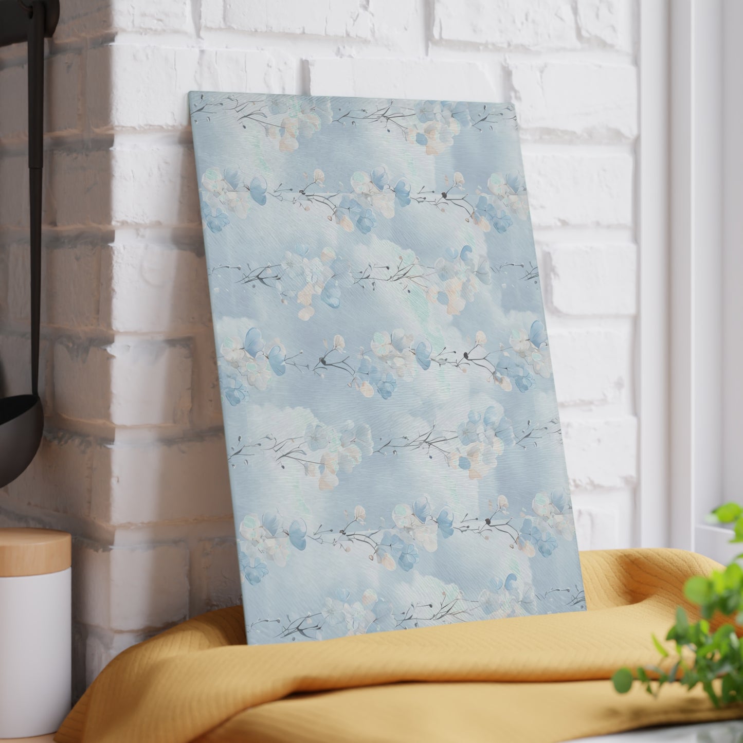 Monogrammed Blue Floral Glass Cutting Board – Personalize