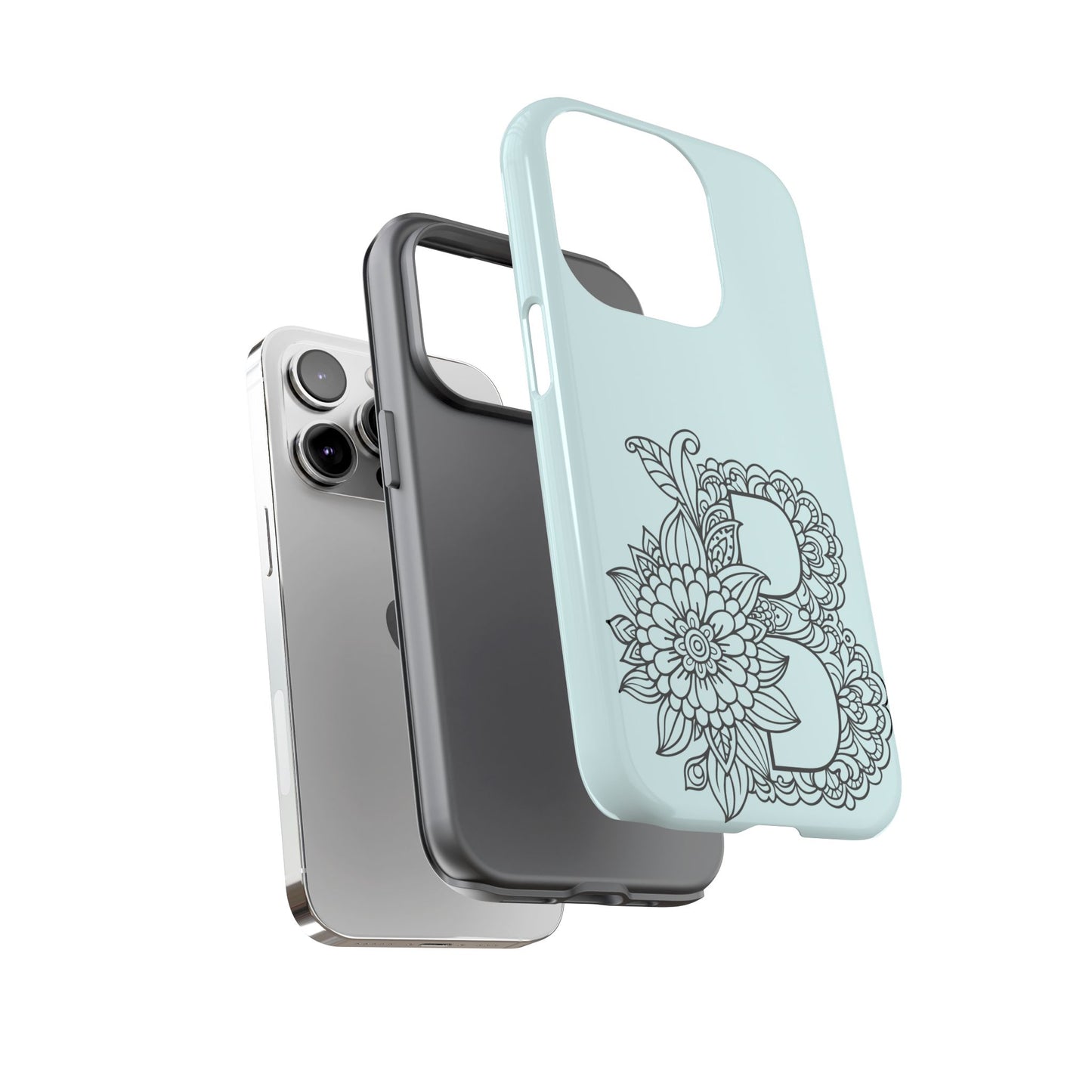 Personalized Tough Phone Case- Letter B, Floral Monogram Cell Phone Cover, Custom Protective Case, Unique Gift, Birthday, Graduation
