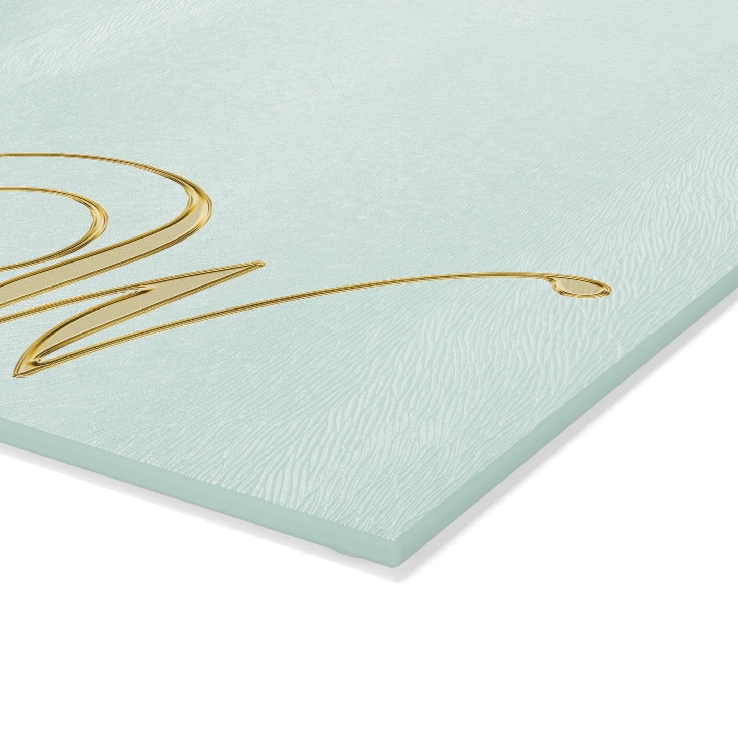Monogram Glass Cutting Board - Elegant Mint with Gold Script "W"