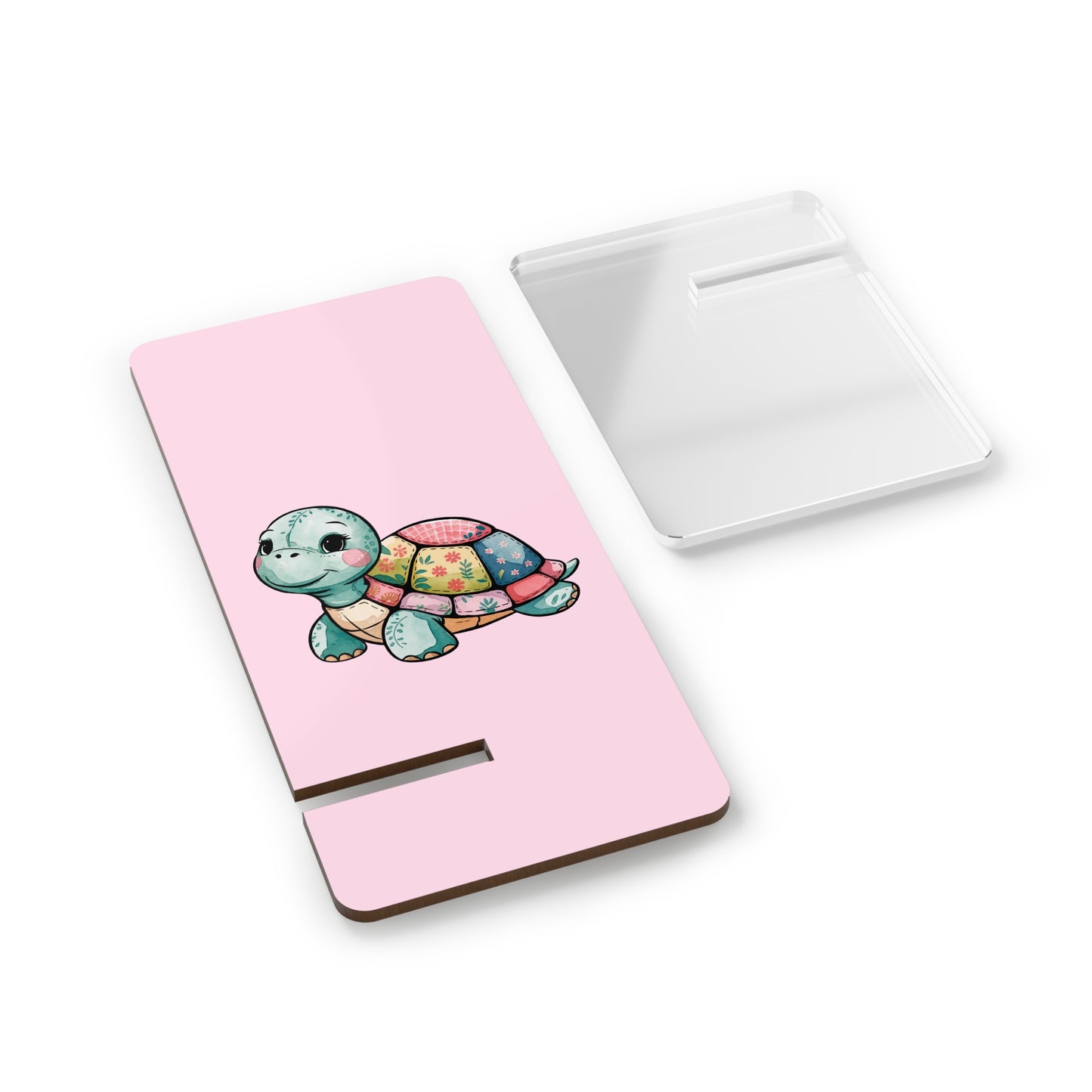 Phone Stand — Cute Patchwork Turtle Pink Mobile Display Stand