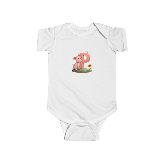 Cute Pig Initial Baby Bodysuit, Personalized Infant Outfit, Baby Shower Gift, Toddler Clothes, Newborn Apparel, Fun Birthday Gift