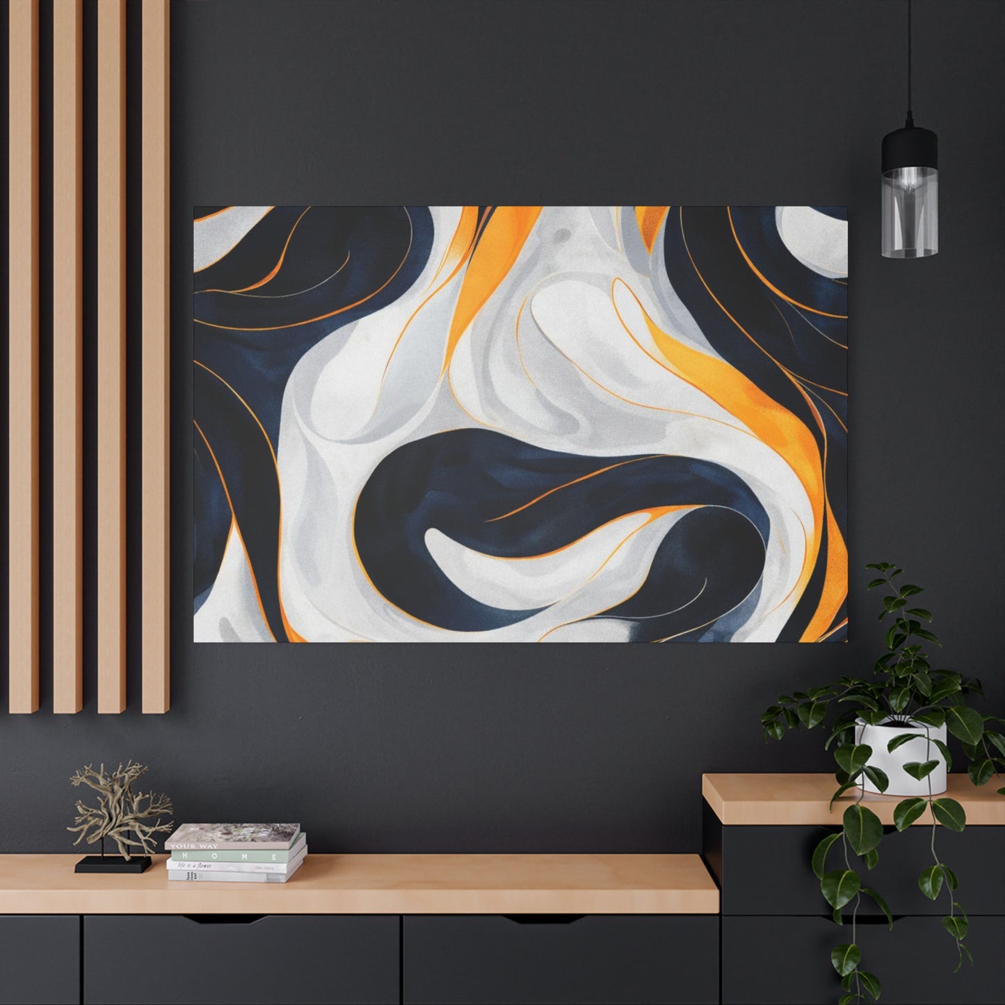 Abstract Navy & Gold Swirl Matte Canvas Wall Art