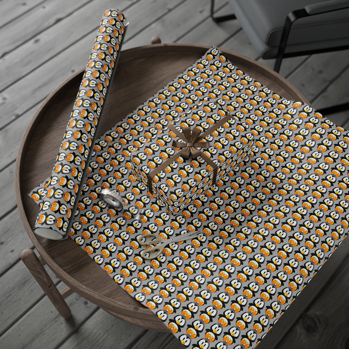 Wrapping Paper — Retro Floral Black & Orange Pattern Roll