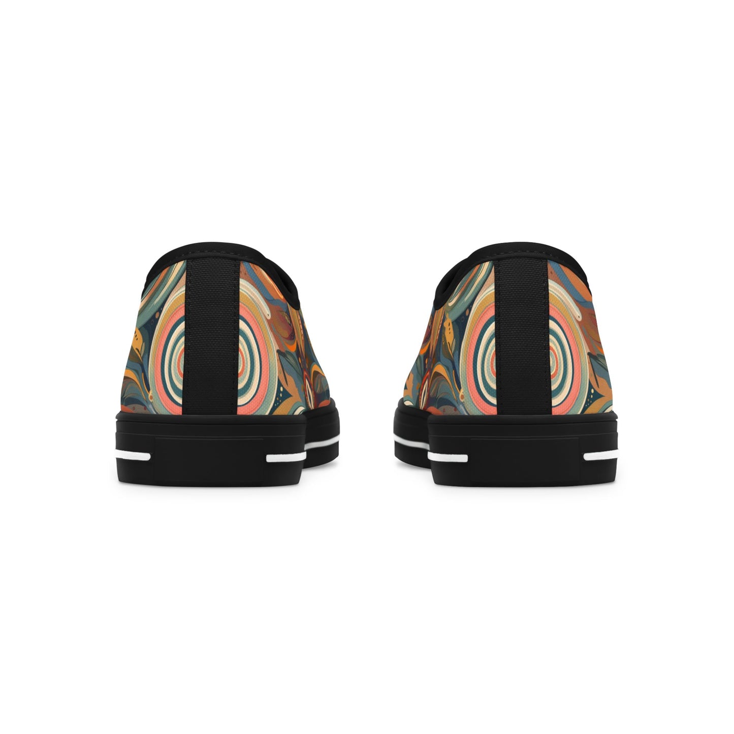 Low Top Sneakers — Retro Boho Circular Pattern Canvas Shoes