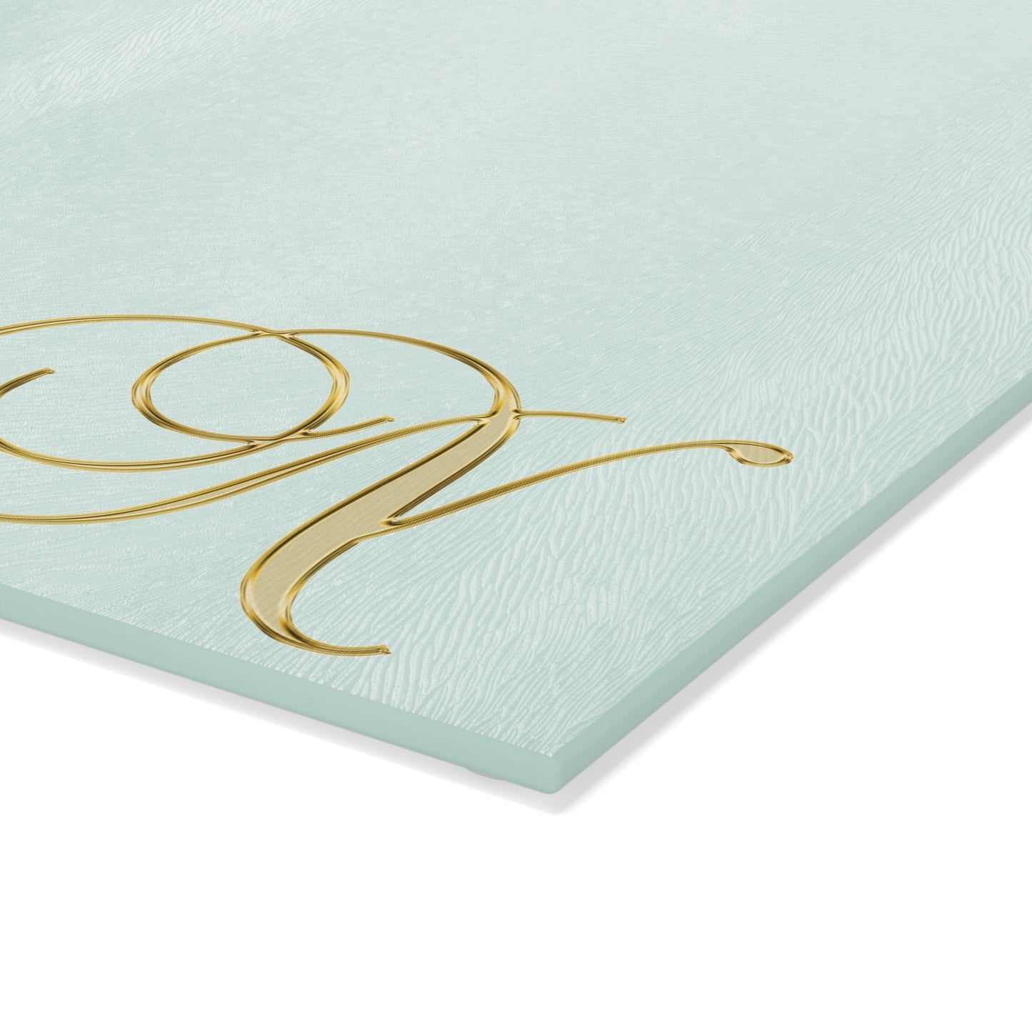 Monogram Glass Cutting Board — Mint or Clear Tempered Glass with Gold Script "N"