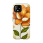 Floral Phone Case with Orange Flower Design, Tough Phone Cover, Floral Gift, Stylish Tech Accessory, Nature Lovers, Spring Vibes
