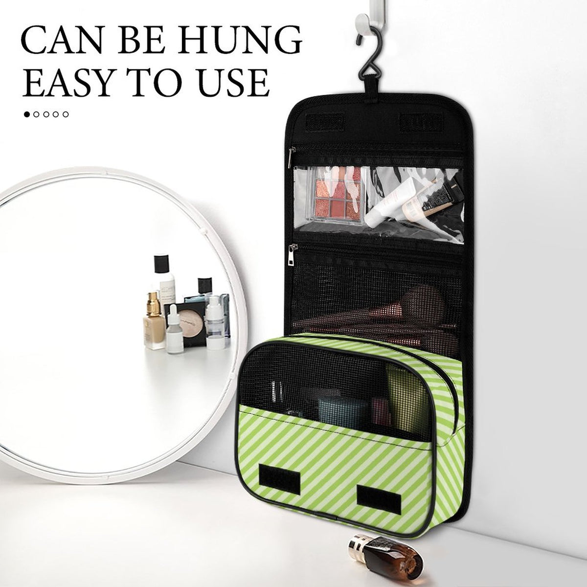 Green and White Custom Hanging Toiletry Bag