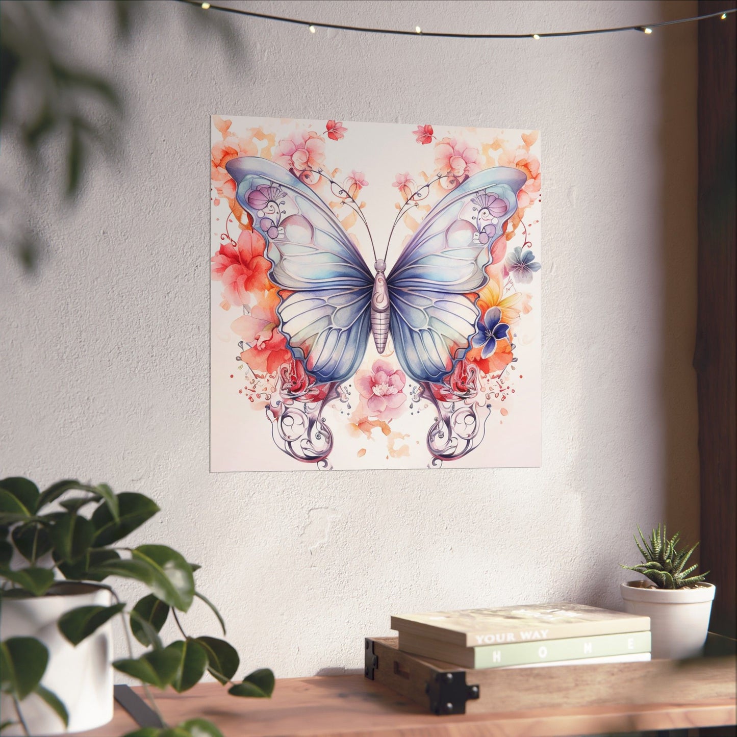 Butterfly Watercolor Wall Poster — Floral Pastel Matte Vertical Print