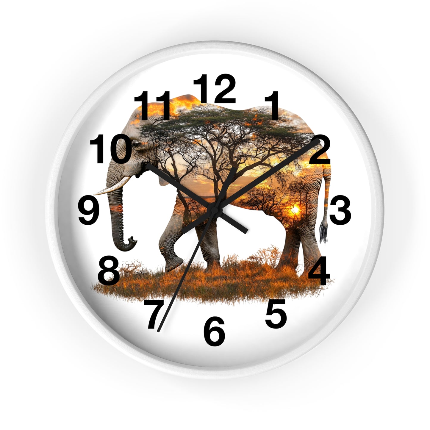 Elephant Sunset Wall Clock, Nature Decor, Wildlife Home Accessory, Animal Lover Gift, Safari Themed Clock, Unique Wall Art