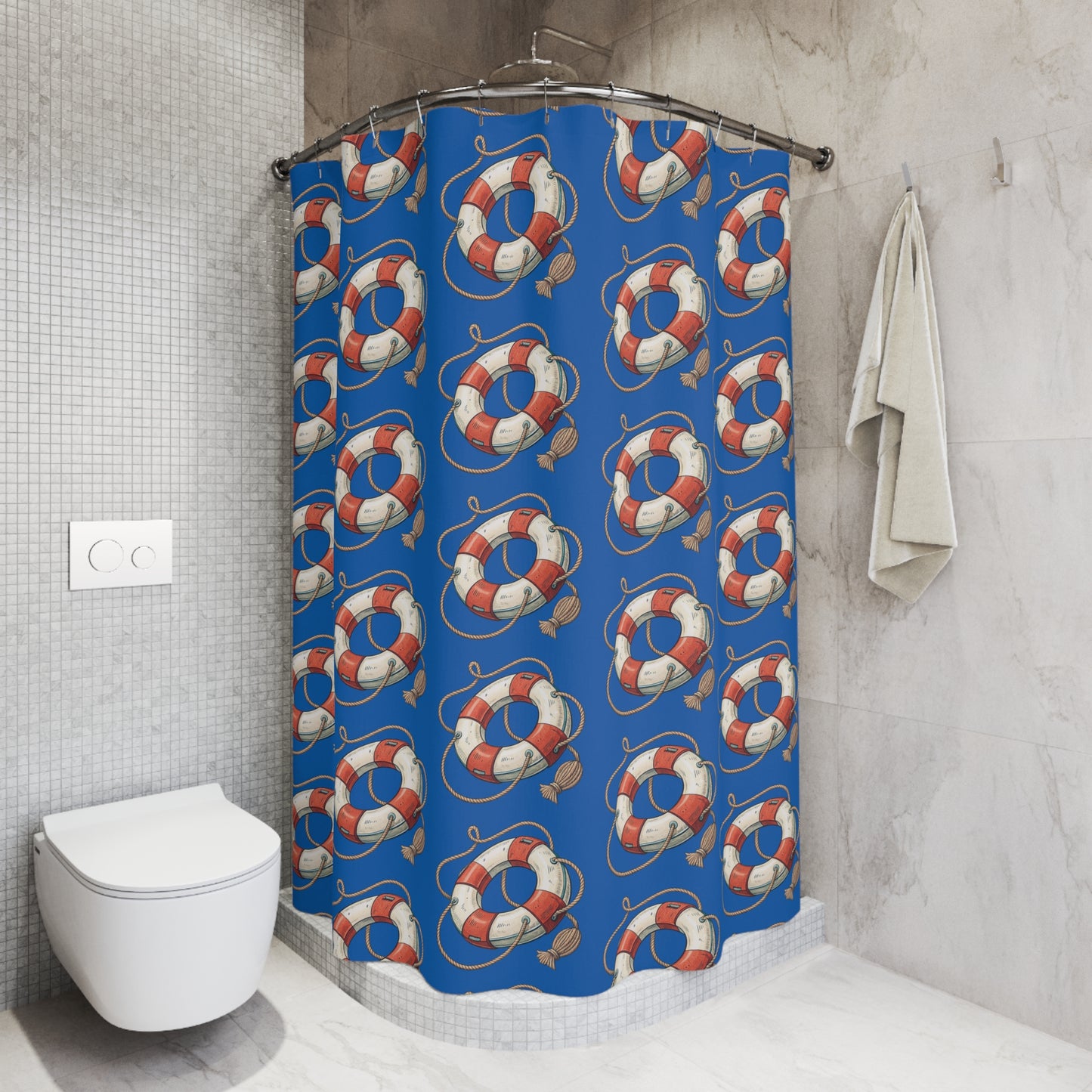 Nautical Lifesaver Shower Curtain, Beach Decor, Coastal Bathrooms, Gift for Sea Lovers, Summer Vibes, Nautical Theme