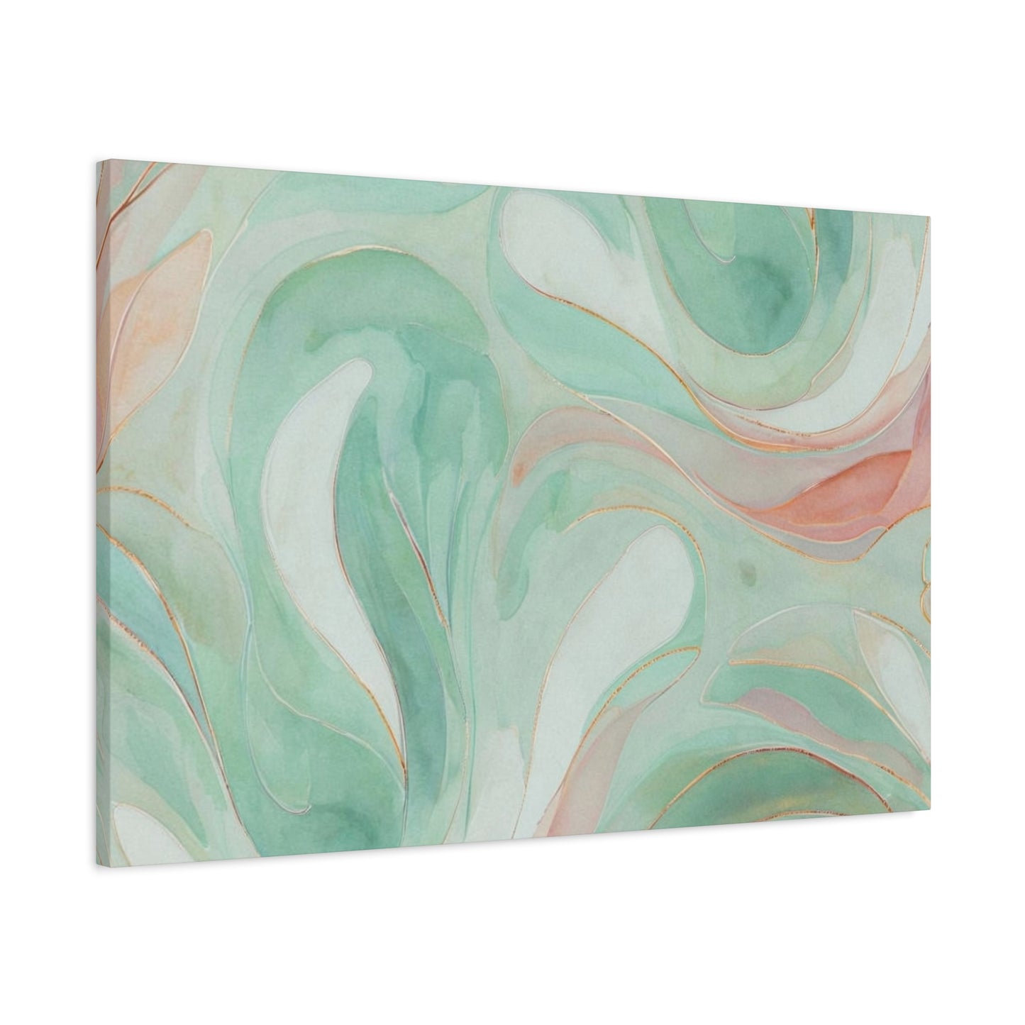 Abstract Green Marble Canvas Print — Teal & Coral Swirl Wall Art