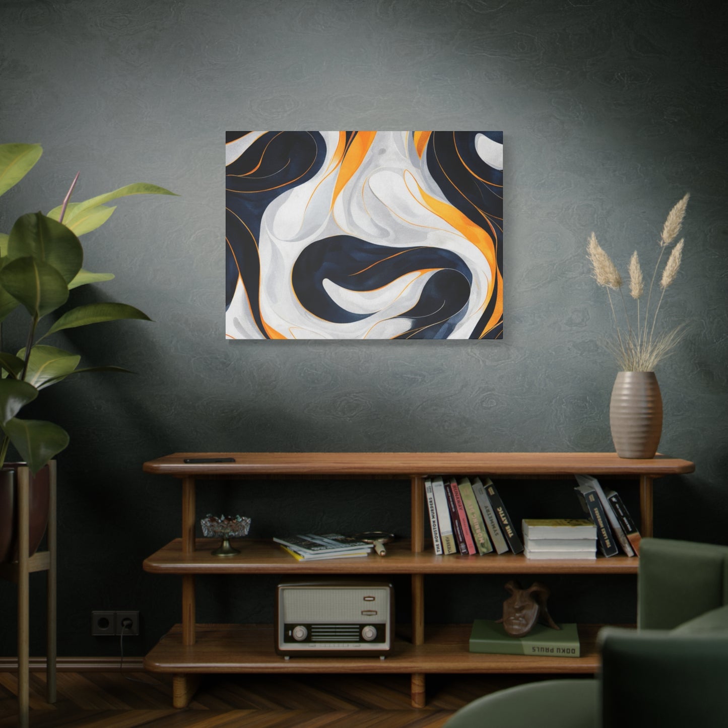 Abstract Navy & Gold Swirl Matte Canvas Wall Art