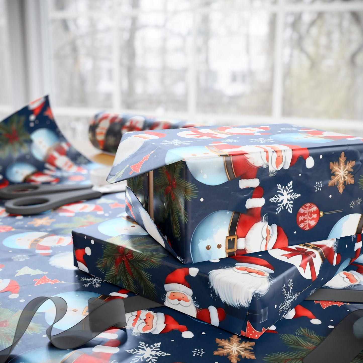 Christmas Snowman & Santa Wrapping Paper Roll — Festive Holiday Gift Wrap