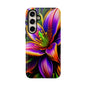 Floral Neon Tough Phone Case — Vivid Purple & Orange Lily Protective Cover