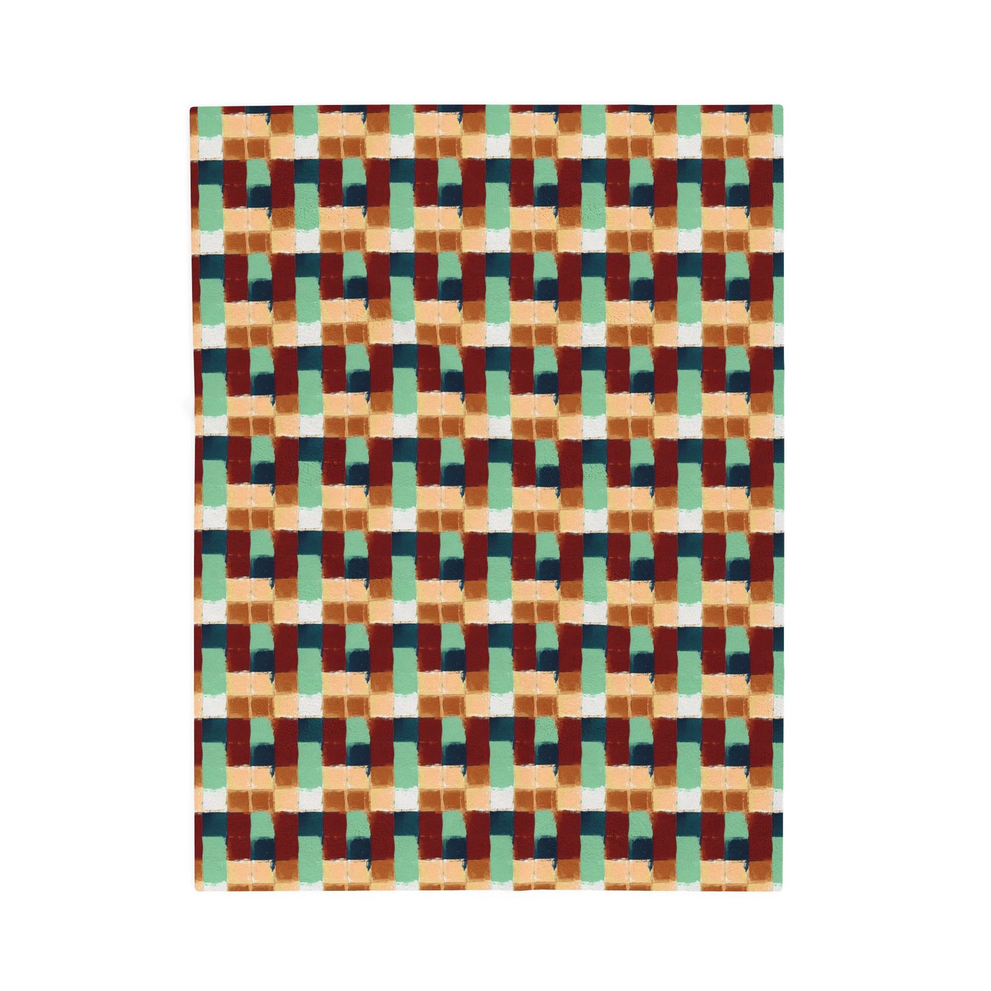 Geometric Retro Plaid Velveteen Plush Blanket — Cozy Mid-Century Throw