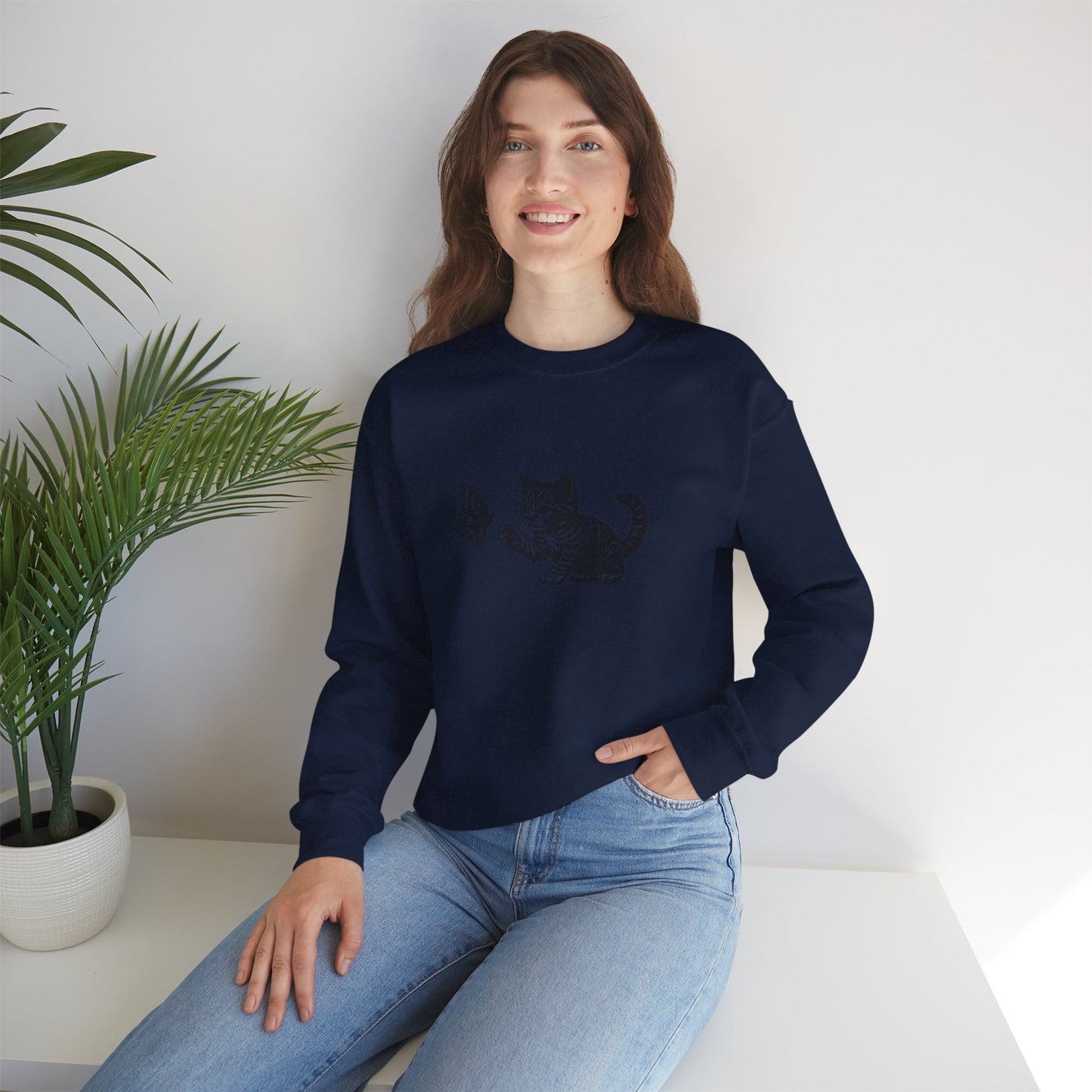 Kitten Butterfly Sweatshirt, Cozy Crewneck with Cat Art, Perfect Gift for Animal Lovers, Cute Sweatshirt for Relaxation & Everyday Wear