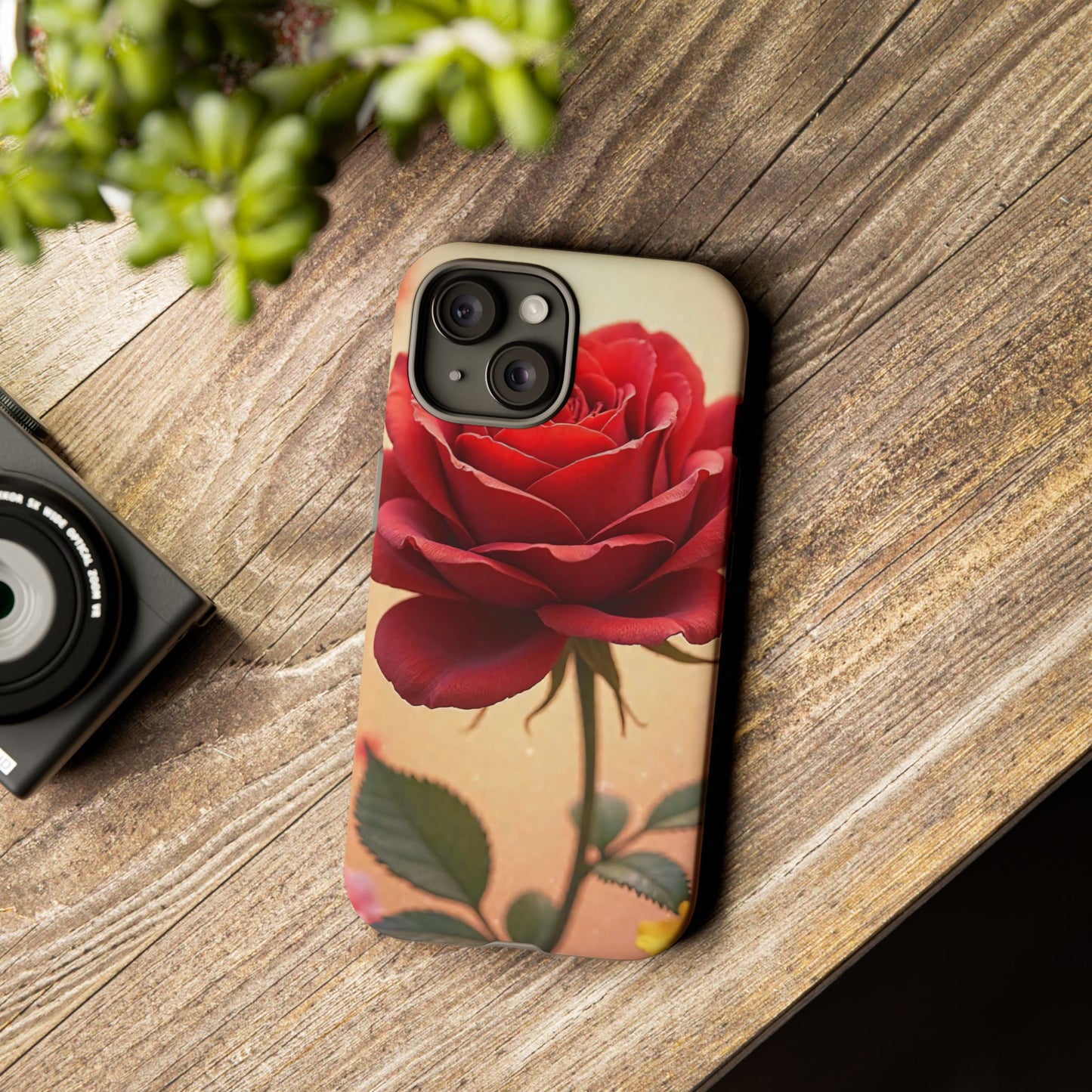 Floral Phone Case with Red Rose Design, Tough Phone Cover, Flower Print, Gift for Her, Stylish Accessory, Floral Aesthetic