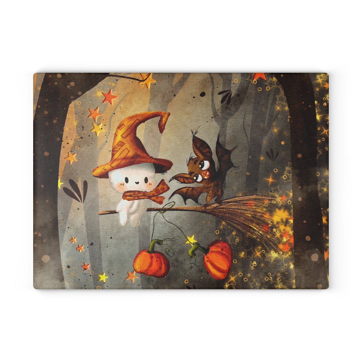 Whimsical Halloween Glass Cutting Board - Perfect for Fall Decor, Kitchen Gift, Trick or Treat, Pumpkin Lover, Halloween Party Supplies