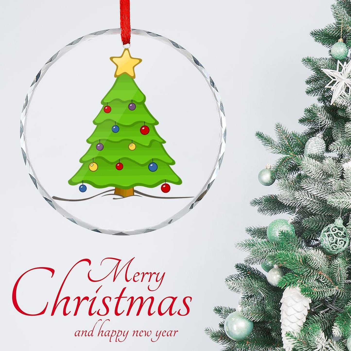 Glass Circular Ornament Pendant -Christmas Tree