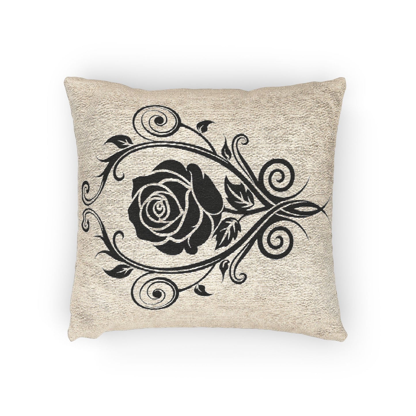 Elegant Floral Woven Pillow, Black Rose Decor, Bohemian Home Accent, Cozy Cushion for Living Room, Gift for Him/Her, Wedding Decoration