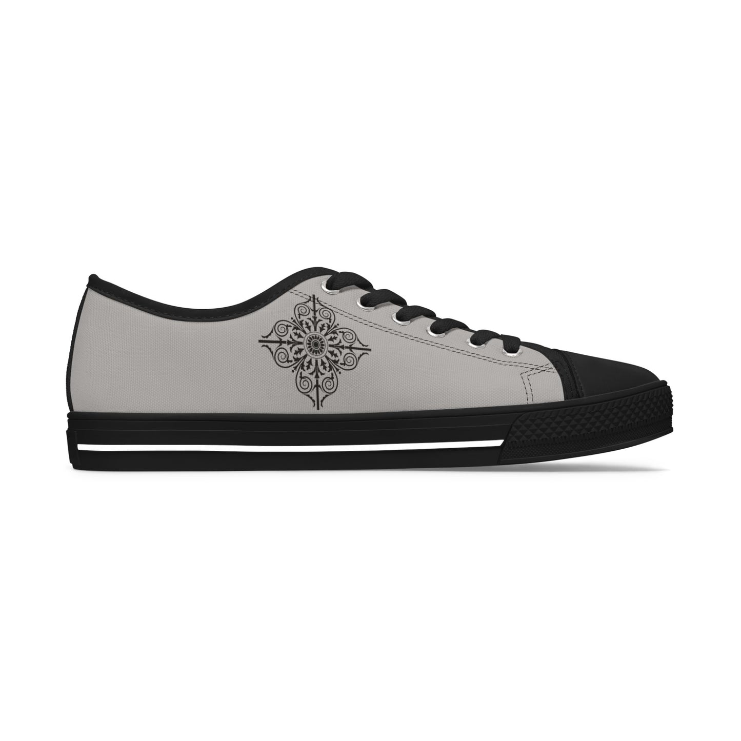 Women's Low Top Sneakers — Gray Tile Mandala Casual Canvas Shoes