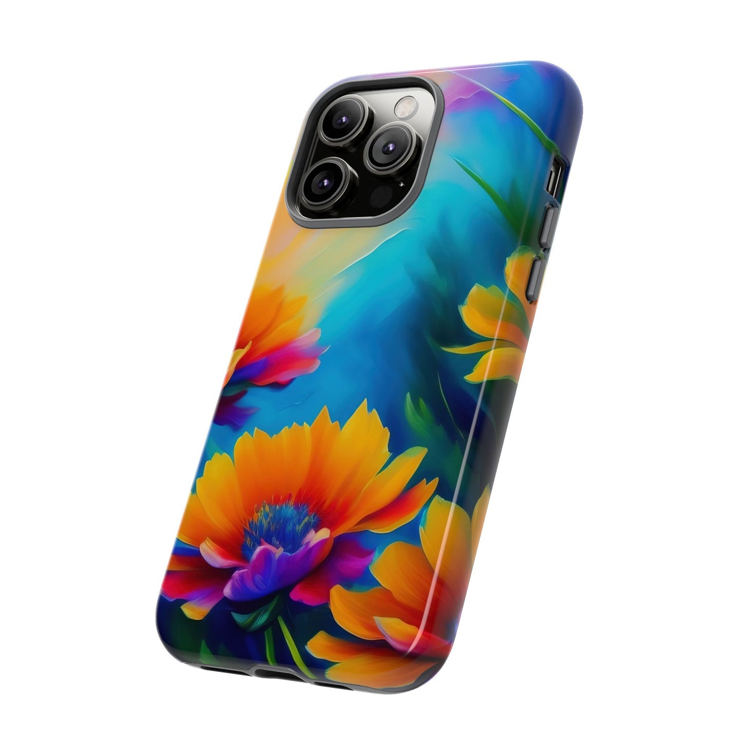 Floral Burst Tough Phone Case — Vibrant Watercolor Flowers Protective Cover