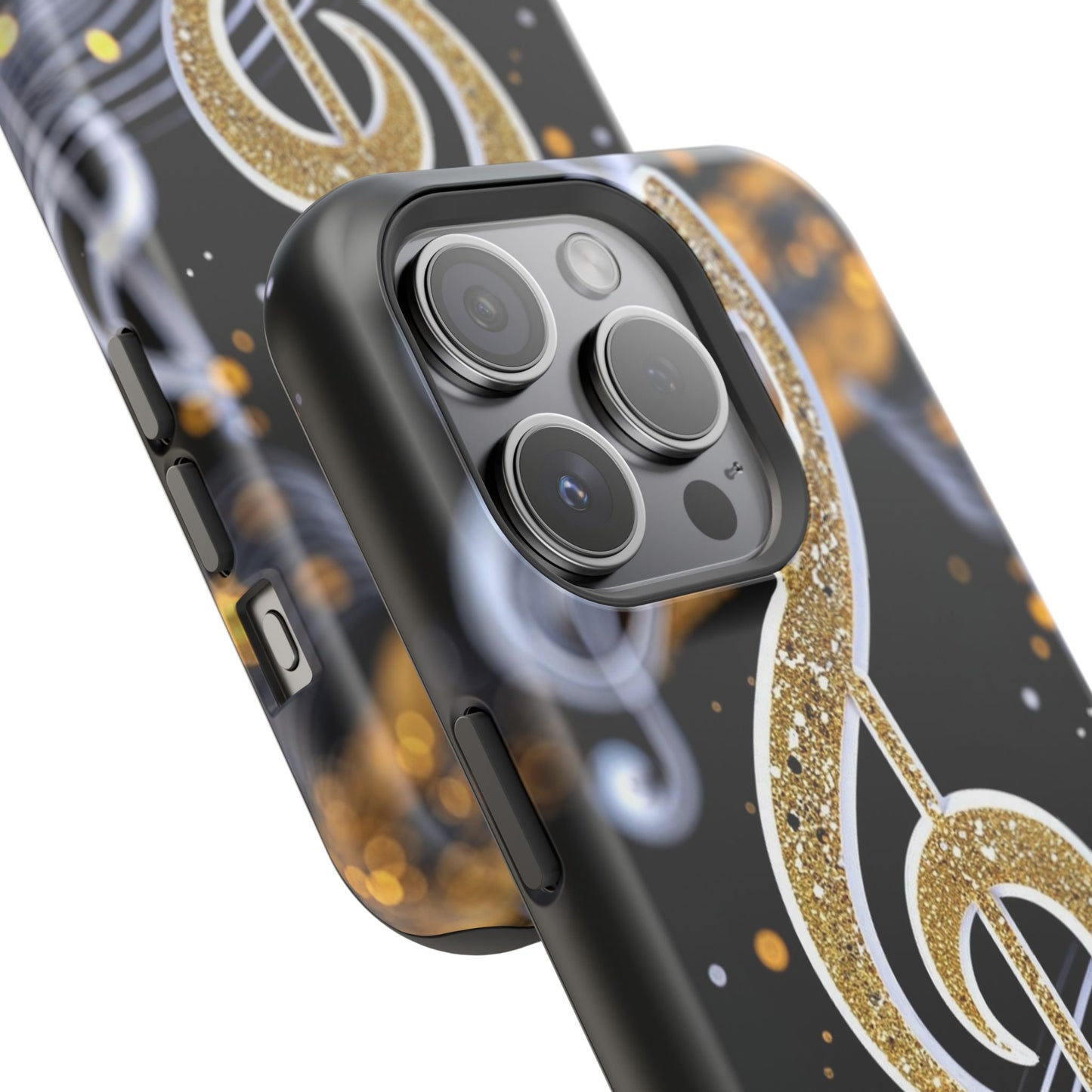 Music Notes Magnetic Impact-Resistant Phone Case — Gold Treble Clef Design