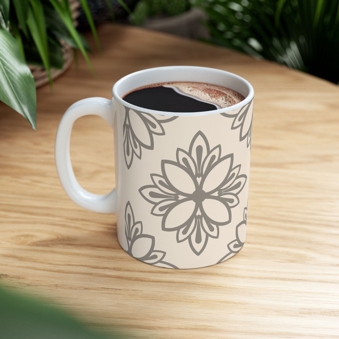 Boho Floral Ceramic Mug, Stylish Coffee Cup, Unique Gift for Her, Cozy Vibes, Home Decor, Tea Lovers, Kitchen Essential