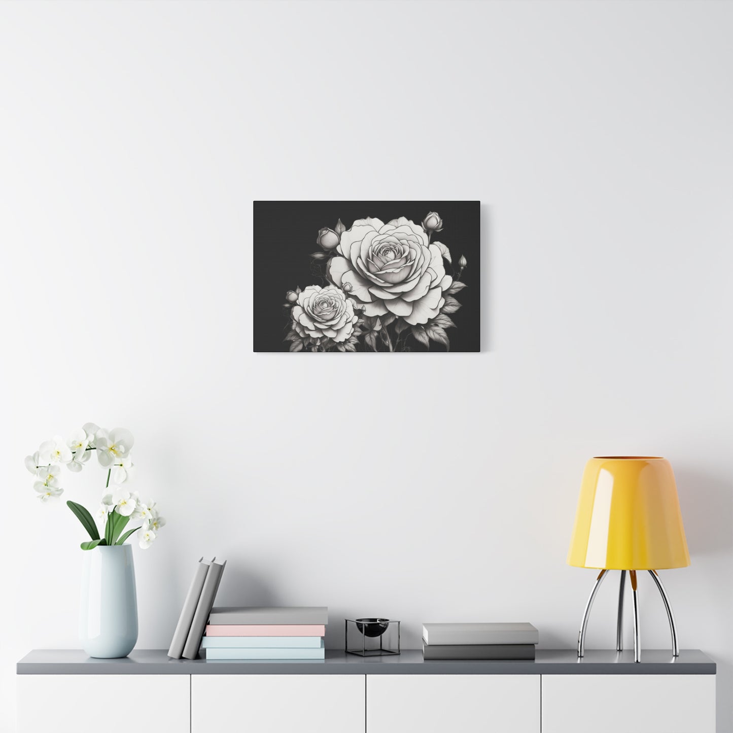 Monochrome Rose Canvas Print — Black & White Floral Wall Art