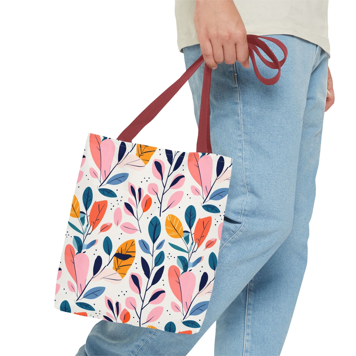 Floral Leaves Tote Bag — Colorful Botanical All-Over Print Bag