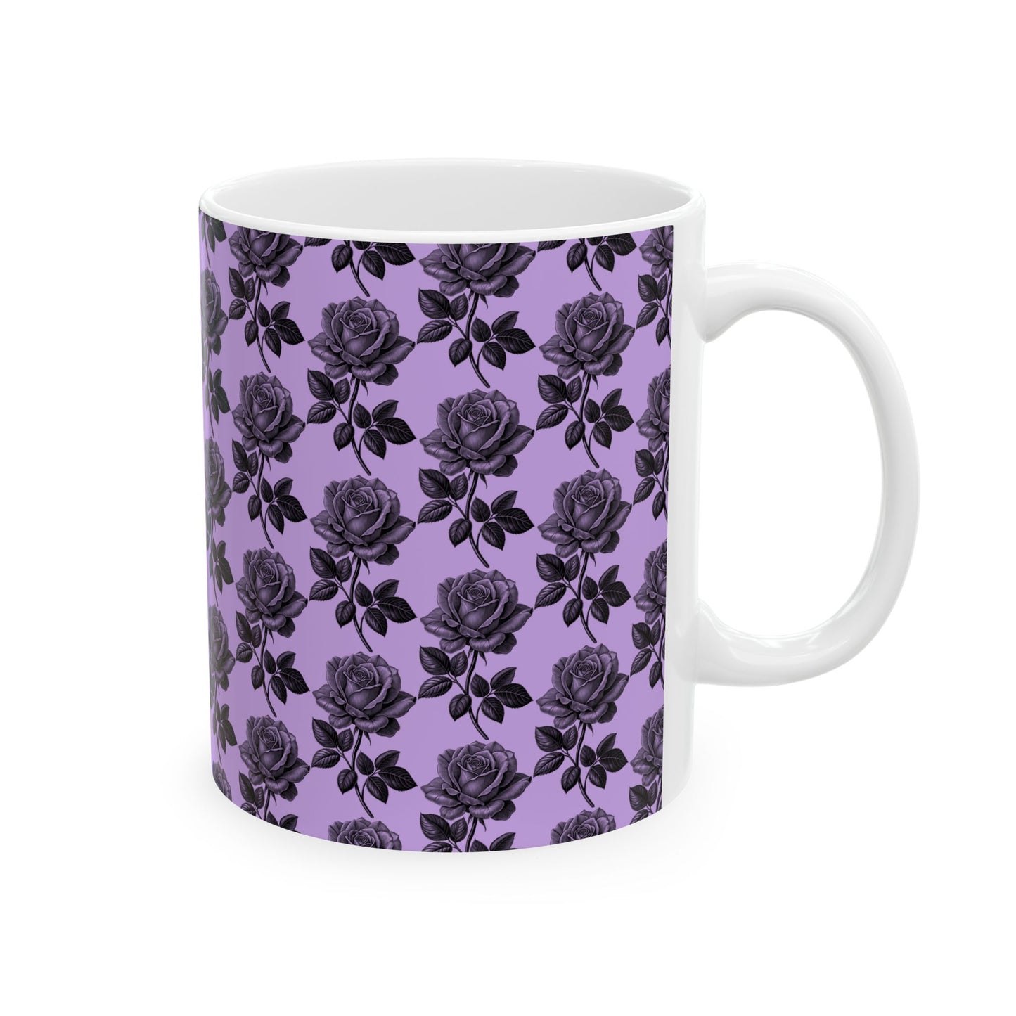 Elegant Black Rose Ceramic Mug, Floral Coffee Cup for Home, Office, Gift for Her, Romantic Tea Mug - 11oz, 15oz