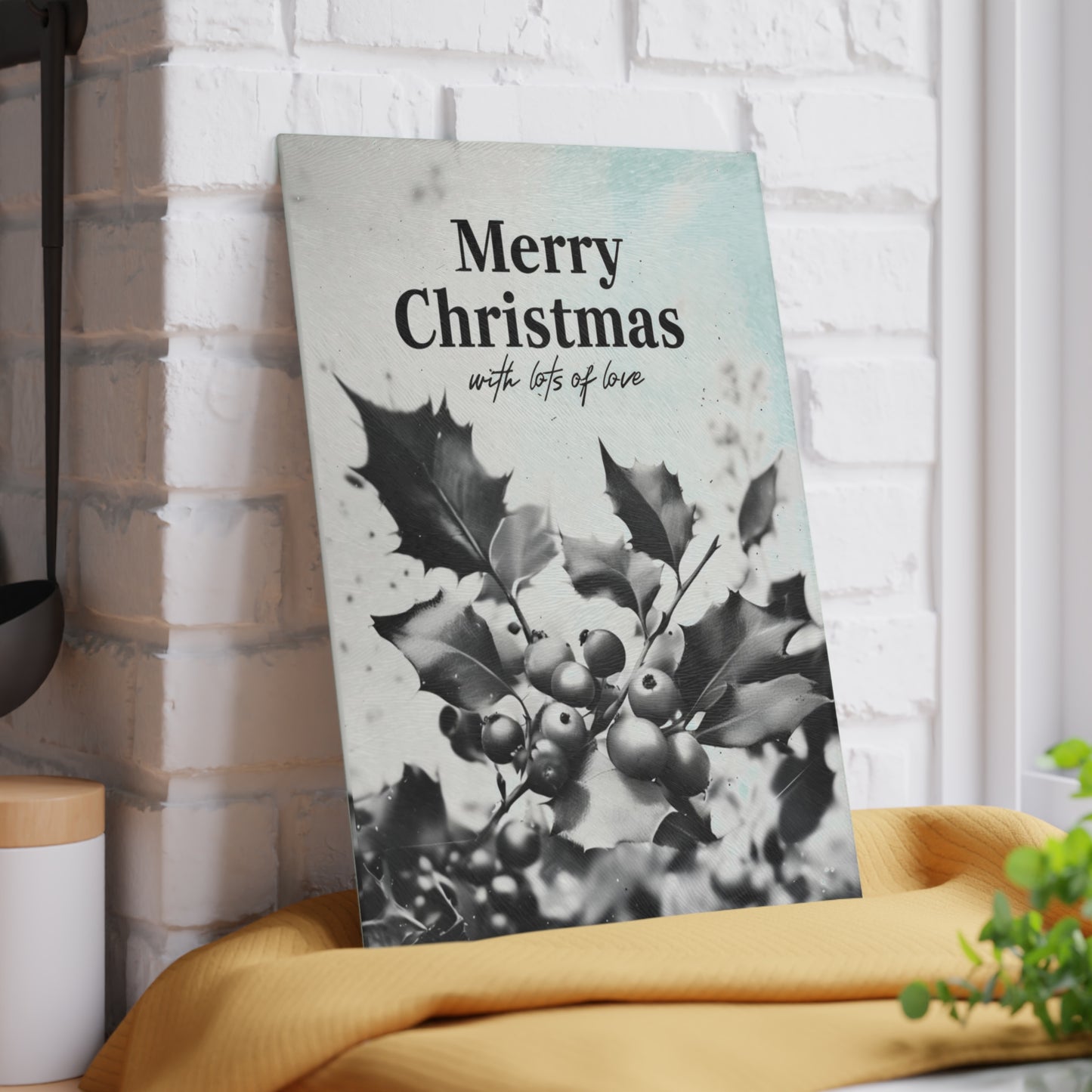 Merry Christmas Glass Cutting Board – Holly Berries Holiday Kitchen Decor