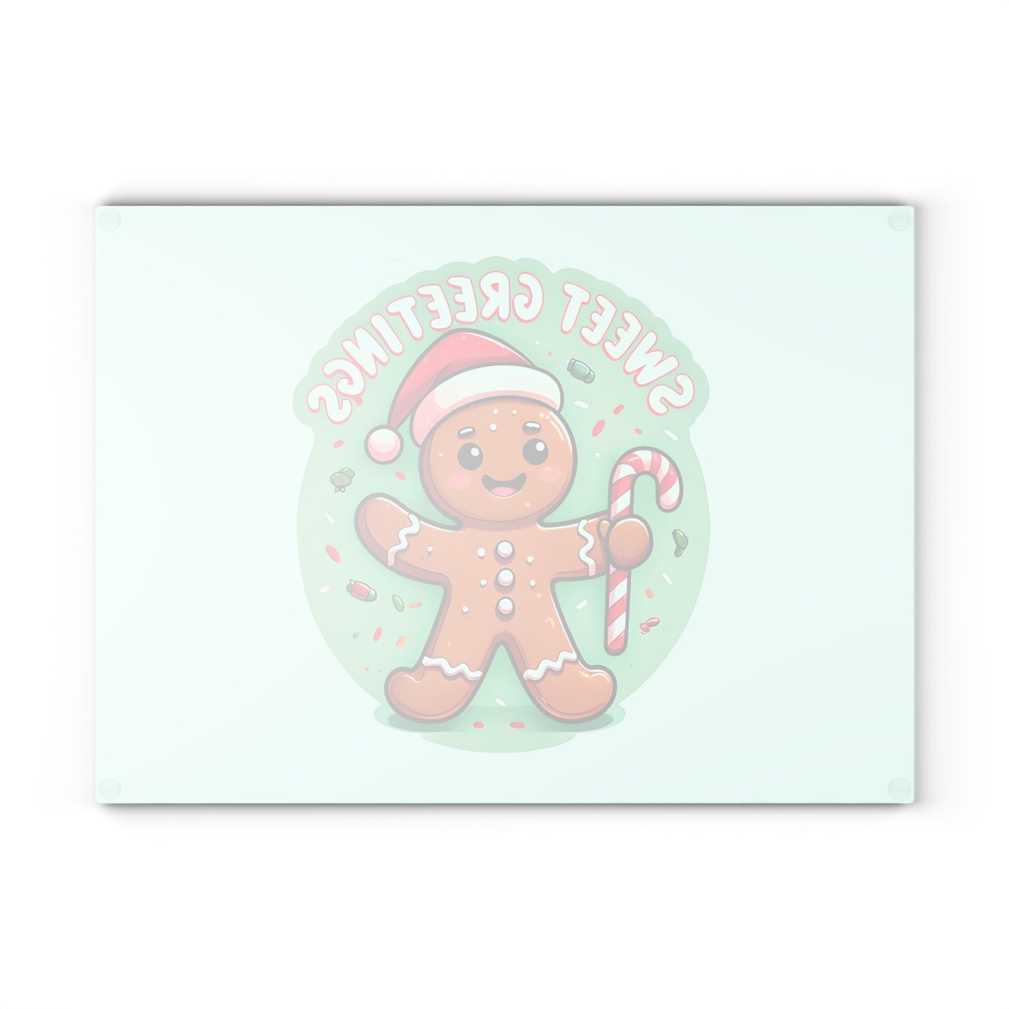 Glass Cutting Board – 'Sweet Greetings' Gingerbread Holiday Kitchen Board
