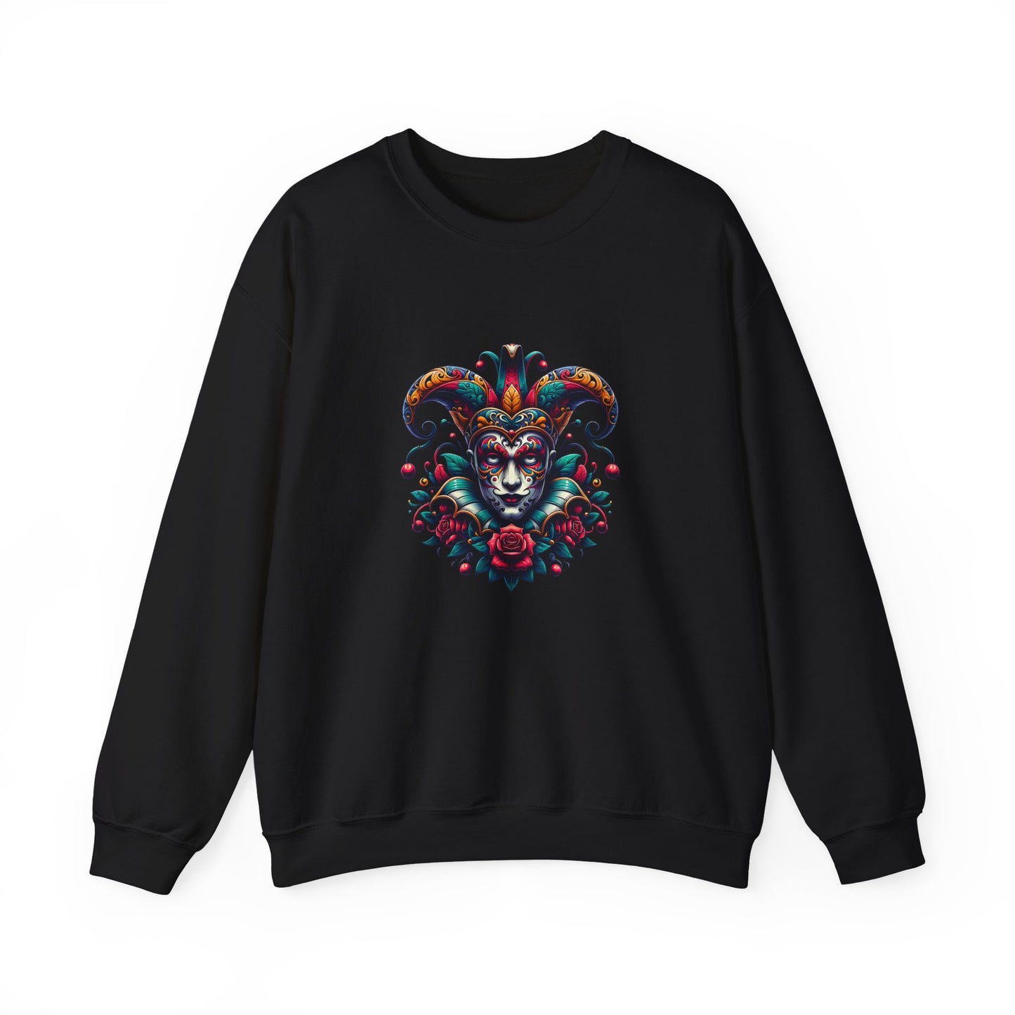 Colorful Jester Sweatshirt, Unisex Heavy Blend Crewneck, Unique Art Apparel, Trendy Fashion, Cozy Gift for Adults