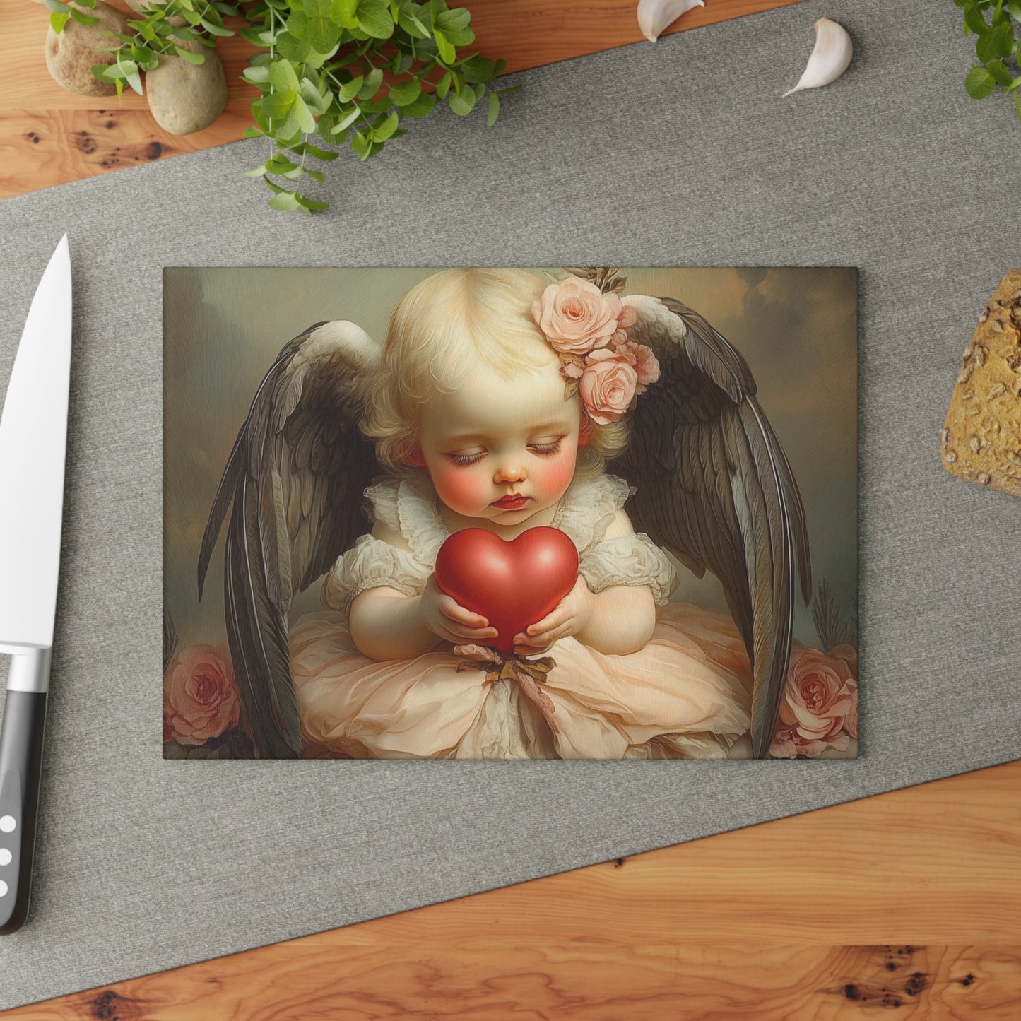 Angel Heart Glass Cutting Board, Angel Decor, Kitchen Gifts, Home Decor, Unique Wedding Gift, Valentine's Day Gift