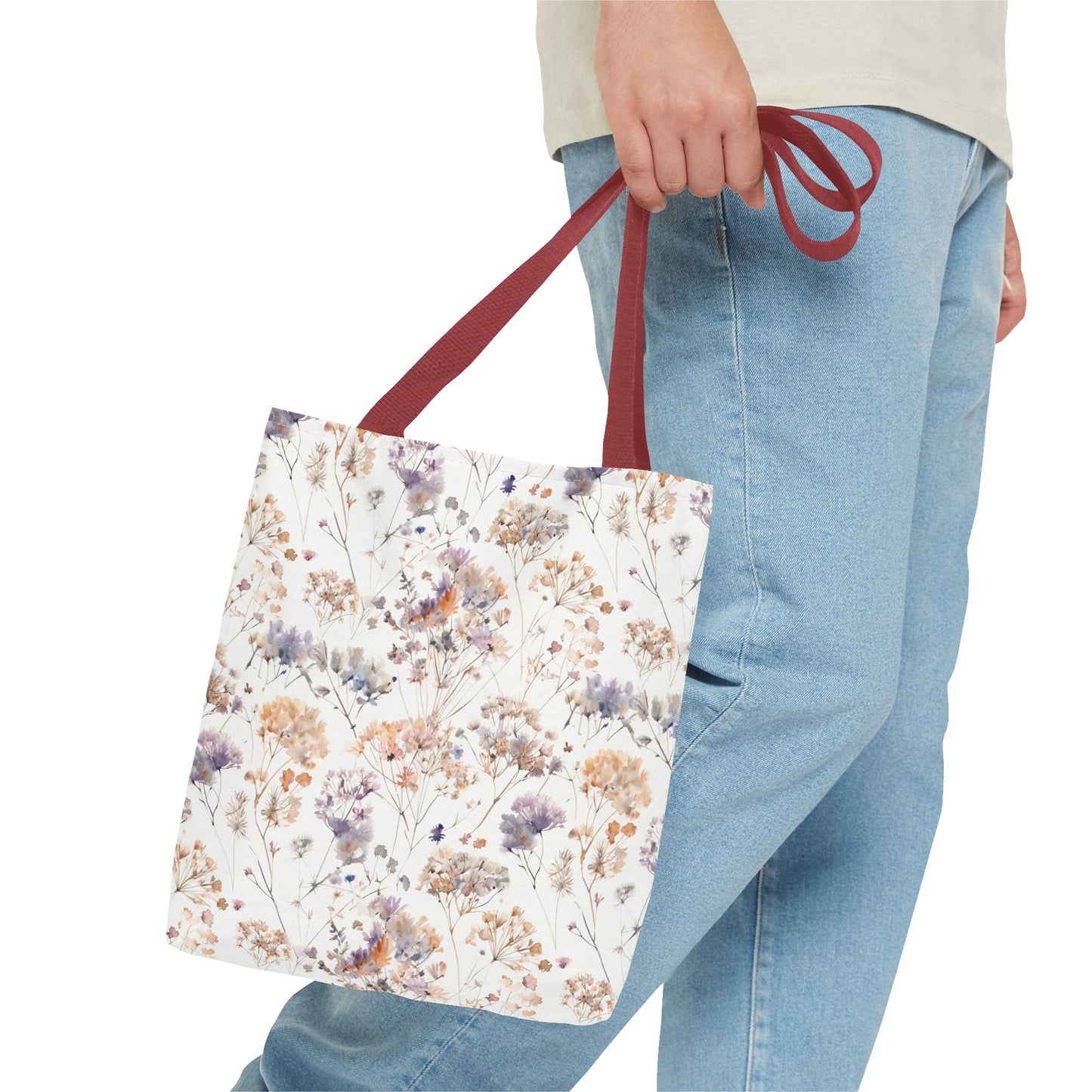 Floral Ditsy Print Tote Bag – Neutral Watercolor Wildflower Market Bag