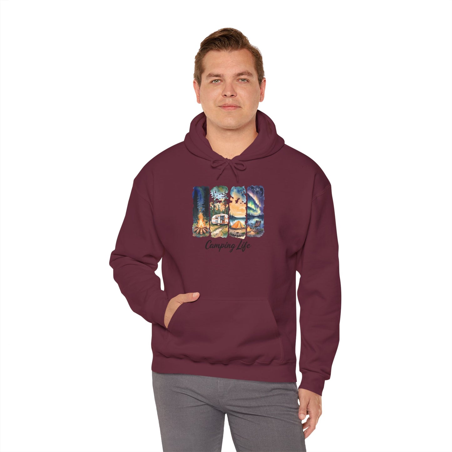 Camping Life Hoodie – Outdoor Illustrated Campsite Scenes