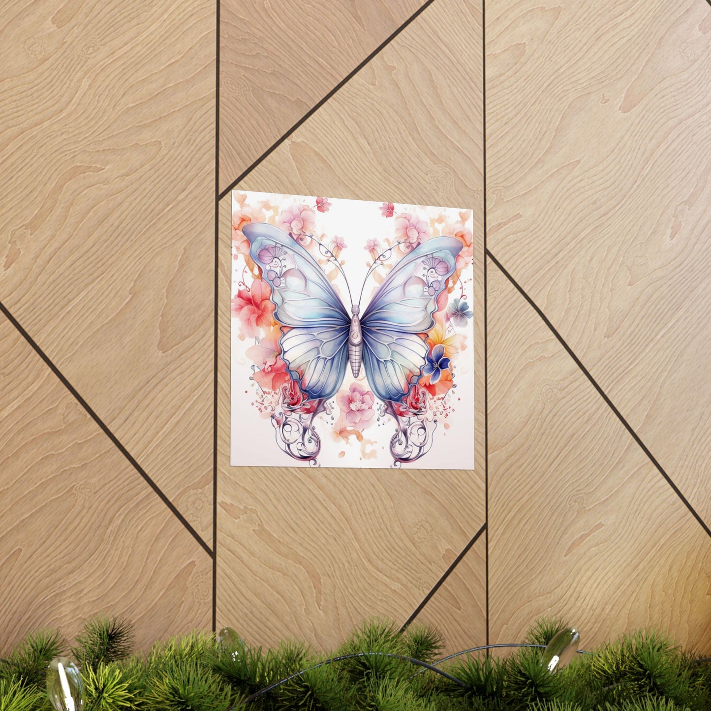 Butterfly Watercolor Wall Poster — Floral Pastel Matte Vertical Print