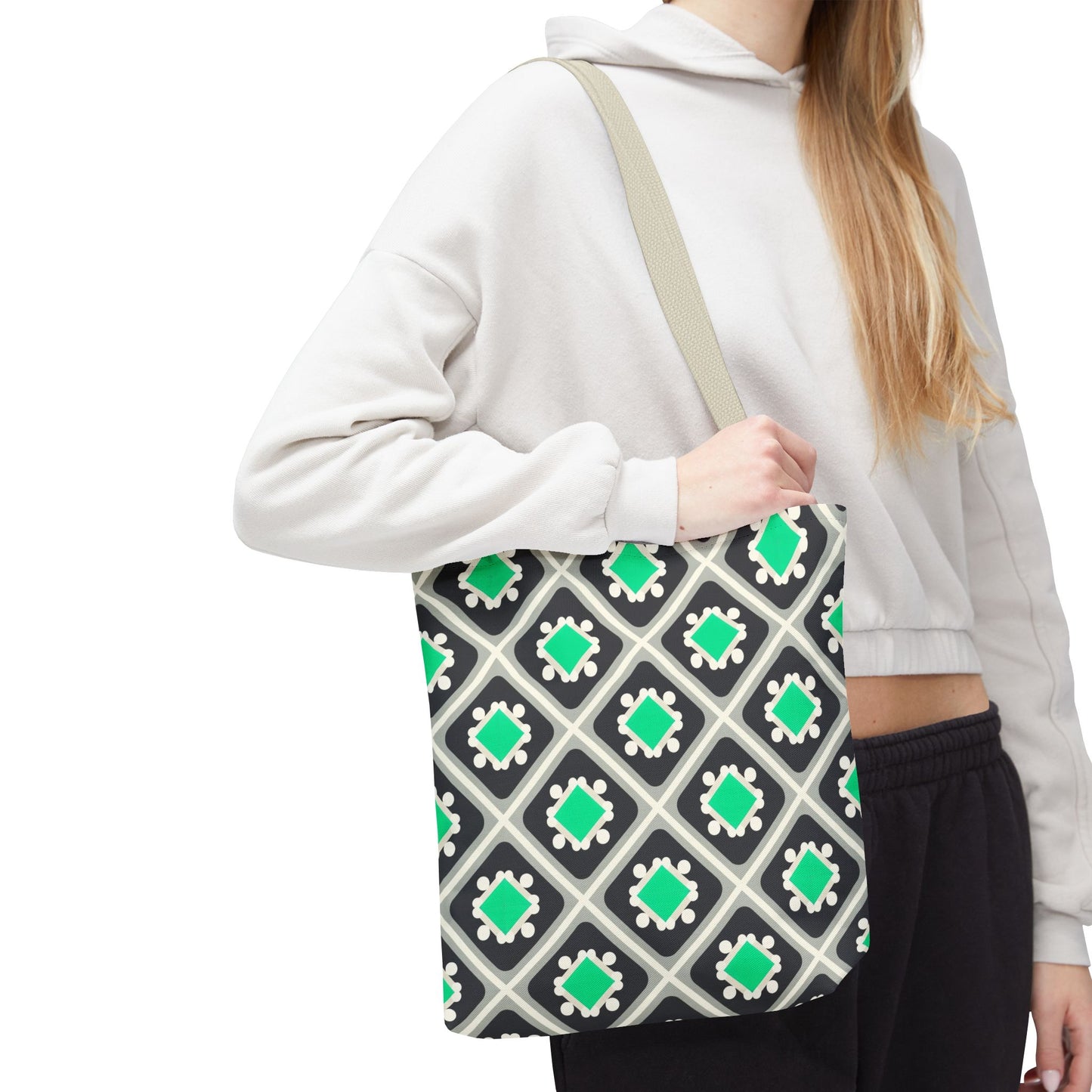 Geometric Mint Tile Tote Bag — Patterned All-Over-Print Shopper